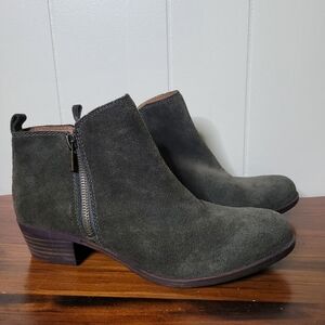 Lucky Brand Dark Green Suede Small Heel Ankle Booties